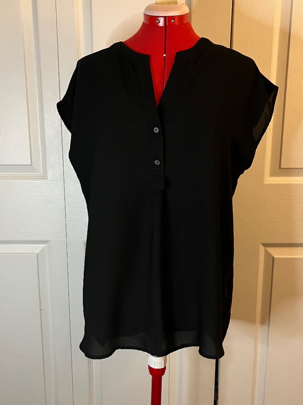 Pleione Black Semi-Sheer Flowy Blouse in M